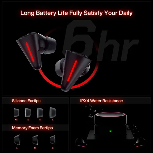 Vista 6 de Angry miao CYBERBLADE Wireless Gaming Earbuds, Active Noise Cancelling Bluetooth Earbuds with Microphone, 36ms Low Latency Earphone for PC, PS4