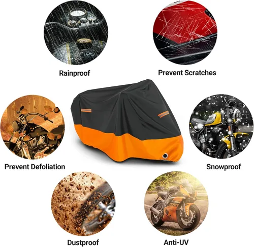 Vista 7 de Favoto - Funda impermeable para motocicleta, universal, duradera, reflectante, protección solar para cualquier temporada, con orificios de seguridad