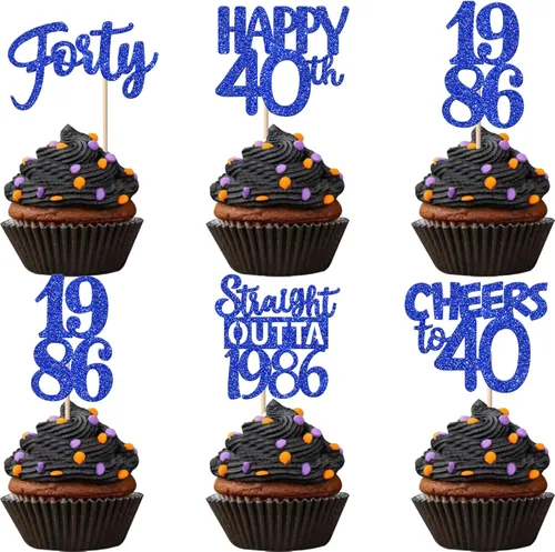 Vista 27 de 30 piezas de decoraciones para pastel de cumpleaños número 10, decoraciones de cupcakes negras con brillo, 10 feliz cumple, directo desde 2016, 10