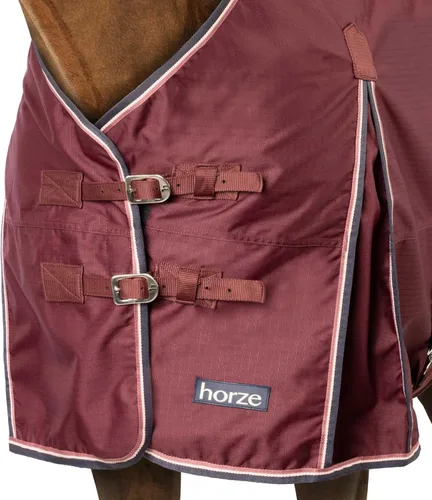 Vista 6 de HORZE Glasgow - Sábana de caballo ligera impermeable (sin relleno), color borgoña, 69 pulgadas