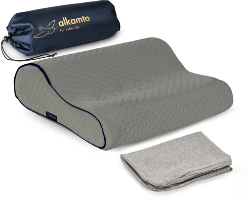Vista 14 de alkamto Almohada de espuma viscoelástica cómoda para viajes y campamentos, bolsa portátil fácil de llevar, funda de almohada con regulación