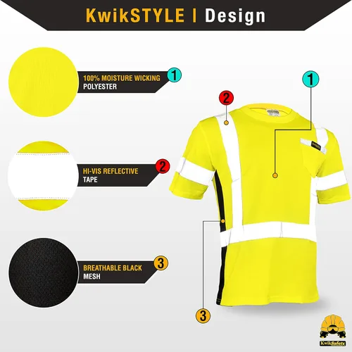 Vista 3 de KwikSafety - Charlotte, NC - Camisa de seguridad de manga corta OPERATOR [cinta reflectante sólida] Clase 2 Cumple con ANSI OSHA