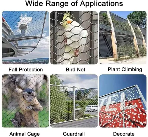 Vista 6 de VXHCS Red de cuerda de acero inoxidable 304, cuerda de alambre de escalera de balcón, red de cercado de ciervos duradera, valla de barrera de aves