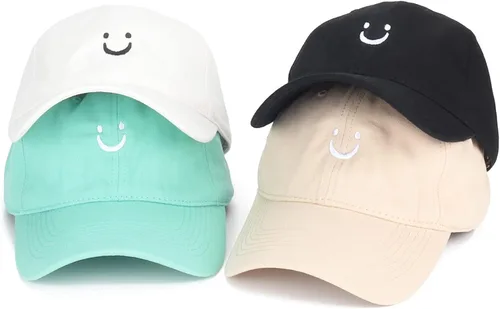 Vista 2 de Umeepar Gorra de béisbol con cara sonriente para mujeres y hombres, ajustable, de perfil bajo, de algodón, sin estructura, para papá