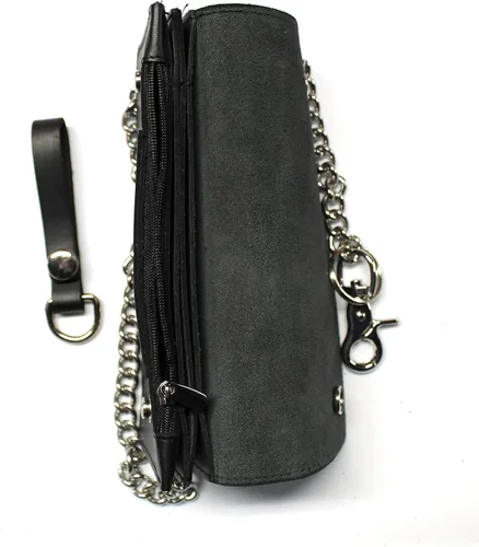 Vista 3 de Cartera delgada de piel prémium con cadena de 18 pulgadas, Scarecrow, Cartera con cinturón