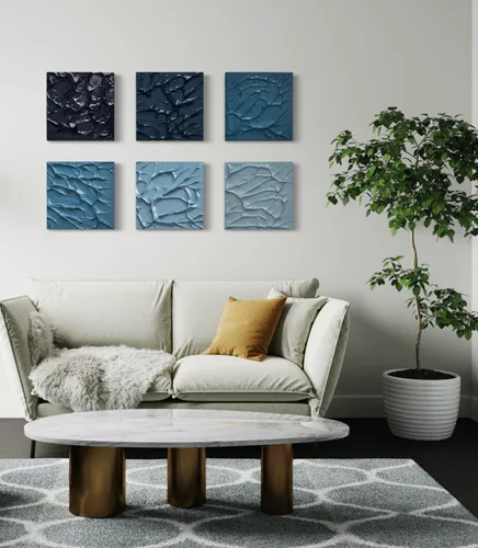 Vista 2 de Blue Berry Sorbet Smash 3D Glossy Plaster Relief Wall Sculpture Tiles Acrylic, MDF Wood, Mixed Media, Abstract, Modern Design, Mix and Match