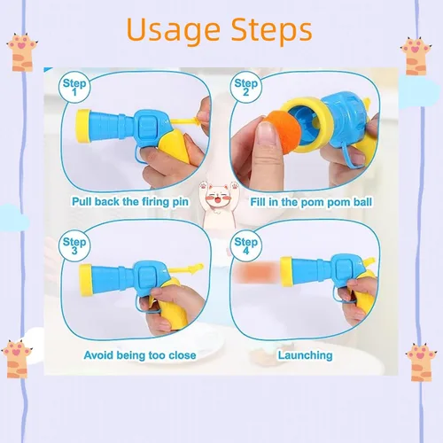 Vista 5 de Juguete lanzador de bolas para gatos, 50 bolas de pompón de 1.2 pulgadas y 2 lanzadores, bolas interactivas suaves, juguetes de ejercicio activo