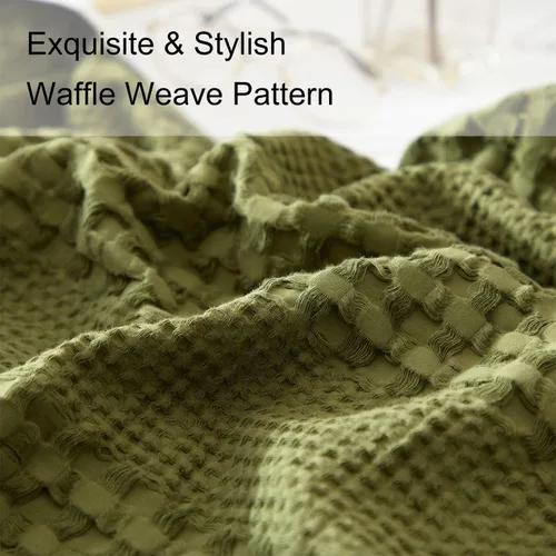 Vista 5 de Ivellow Juego de funda de edredón de tejido gofre, 100% algodón, con textura bohemia, verde oliva, salvia, acogedor, suave, transpirable