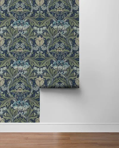 Vista 8 de NextWall Acanthus Papel pintado floral de pelar y pegar (denim y salvia)
