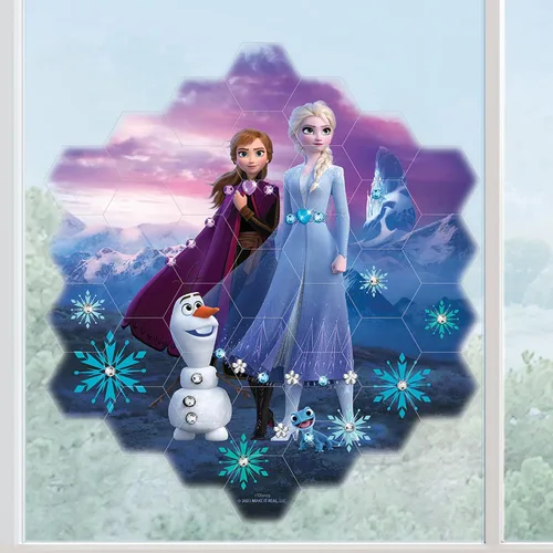Vista 2 de Make It Real Disney: Mosaico de arte de ventana – Frozen – 41 piezas, rompecabezas de ventana reutilizable, crea una imagen de 10.5 x 9.5, niños a