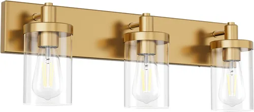 Vista 8 de Aipsun Accesorios de iluminación de tocador de baño, luz cromada, 2 luces, luz de baño de acero inoxidable con pantalla de vidrio transparente