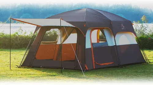 KTT Large Tent 6-8-10-12 Person,Family Cabin Tents,2 Rooms,2 Doors and 4 Windows with Mesh,Straight Wall,Waterproof,Double Layer,Big Tents for