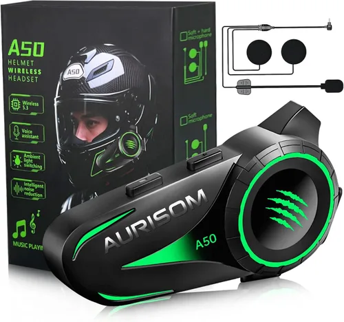 Auriculares de Casco de Motocicleta Bluetooth con Cancelación de Ruido, Altavoces Inalámbricos para Casco con Luz LED de 4 Colores, Batería de