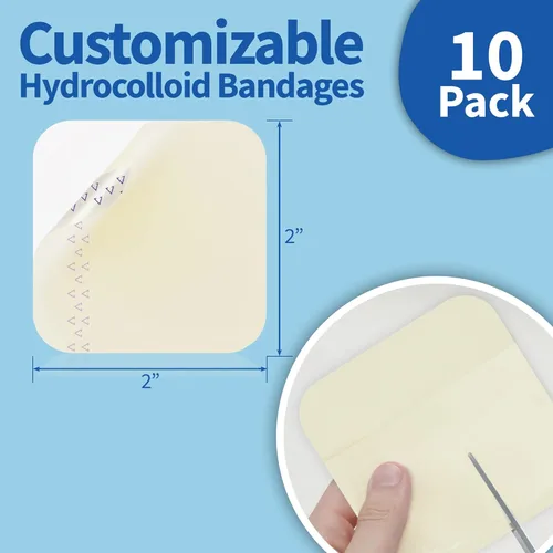Vista 5 de Ourmed Vendajes hidrocoloides de 2 x 2 pulgadas, paquete de 10 vendajes para heridas con autoadhesivo, parche de curación rápida para úlceras