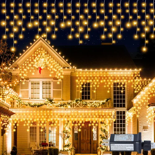 Vista 9 de Luces LED de carámbano de 300 L, luces de cortina de ventana rojas, 8 modos con enchufe de 30 V para boda, fiesta, dormitorio, hogar, jardín, al