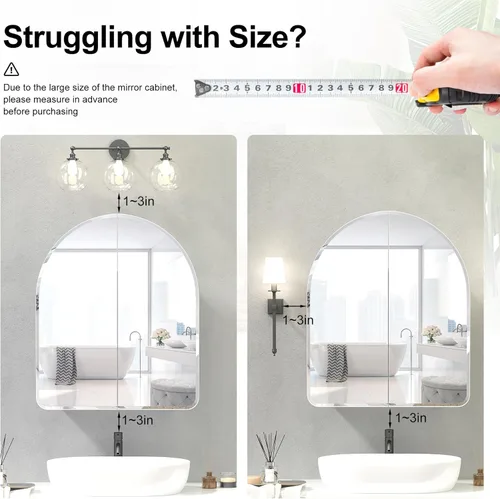 Vista 5 de Botiquines de 24 x 28 pulgadas con espejo y borde biselado arqueado para medicina con espejo, arco de 2 puertas, botiquines de baño, botiquines