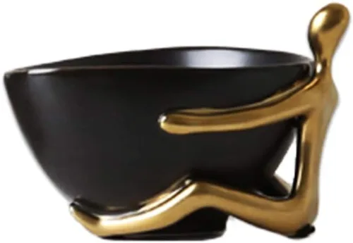 KHUY Bandeja para llaves para mesa de entrada, moderna figura dorada, cuenco de cerámica, recibidor, decoración de almacenamiento de llaves, cuenco