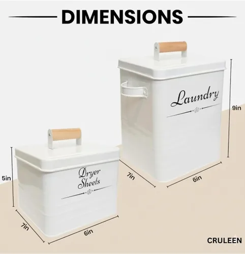 Vista 2 de Contenedor de cápsulas de lavandería de estilo granja de metal con soporte para hojas de secadora para organización y almacenamiento, decoración