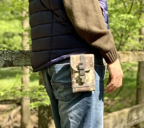 Vista 4 de AGOZ Funda para calculadora de construcción, soporte protector duro, funda de transporte para calculadora con dos bolsas de cintura Molle y clip