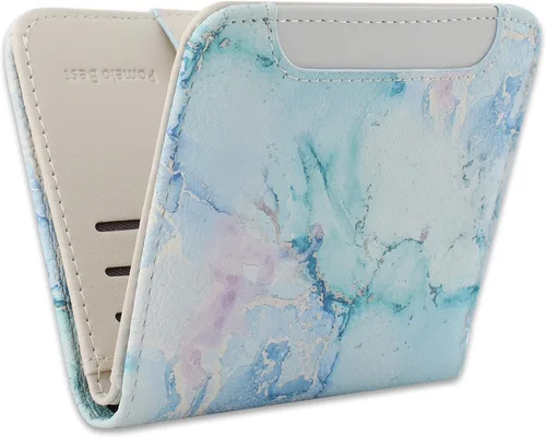 Vista 10 de Billetera pequeña para mujer, con bloqueo RFID, de piel, plegable, para tarjetas de crédito, con ventana de identificación, con cremallera, bolsillo