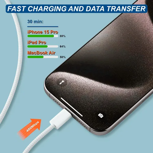 Vista 4 de TOP-UP Cable Carplay de coche para iPhone 16/15 (paquete de 2 unidades de 3.3 pies) y cable Carplay 2 en 1 para iPhone 16, iPhone 15 Pro Max Plus