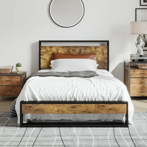 Vista 3 de SHA CERLIN Base de cama de tamaño individual con cabecera de madera, plataforma de soporte de listones de metal resistente, no necesita somier
