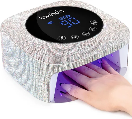 Lavinda Lámpara de uñas LED UV para uñas de gel, luz de uñas recargable inalámbrica con 4 ajustes de temporizador, pantalla LCD táctil, base