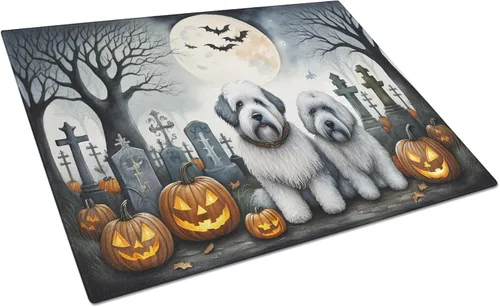 Vista 62 de Caroline's Treasures DAC2001LCB Affenpinscher - Tabla de cortar de vidrio de Halloween espeluznante, grande, decorativa, de vidrio templado, tabla