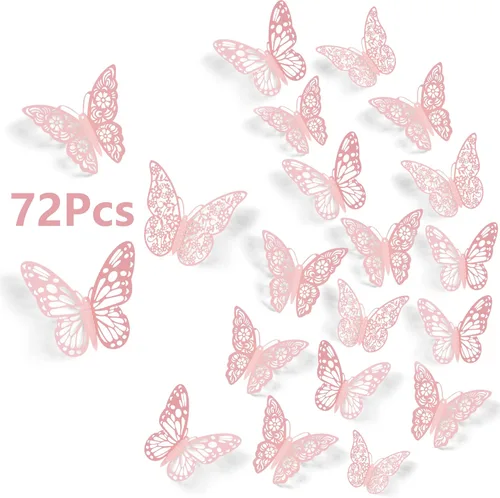 Vista 12 de Calcomanías de pared de mariposa 3D, 72 unidades, 3 tamaños, 3 estilos, calcomanías de pared metálicas extraíbles, calcomanías de pared para nevera
