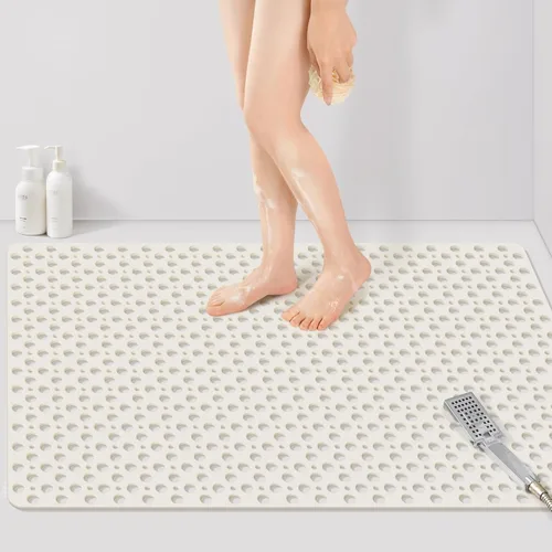 Vista 11 de Yolife Tapete de ducha grande, 35 x 24 pulgadas, antideslizante, para ducha interior con orificio de drenaje, tapete de ducha de elastómero
