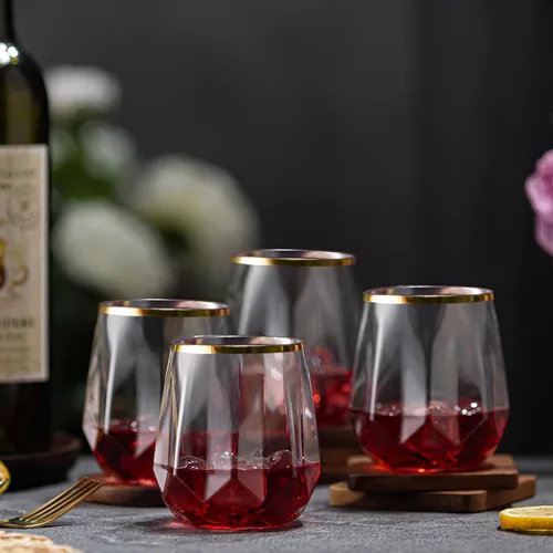 Vista 9 de Lueumxc Paquete de 40 copas de vino de plástico, vasos de vino desechables de origami de 12 onzas, vasos de cóctel de plástico transparente