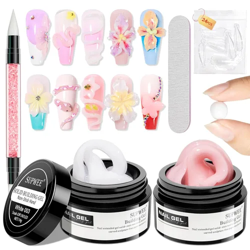 Vista 22 de Gel Constructor Sólido para Uñas - Gel de Arte de Uñas 3D Claro Transparente Antiadherente para Manos para Tallado, Moldeado, Patrones