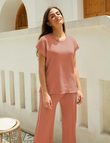 Vista 4 de Conjuntos de 2 piezas para mujer, conjuntos de suéter, chaleco de punto, pantalones de cintura elástica