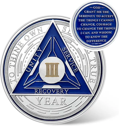 Vista 12 de Moneda de sobriedad de triángulo de recuperación de 1 año – Monedas de plata con números romanos NA AA – 1-40 fichas y medallones NA/HA/AA Prime