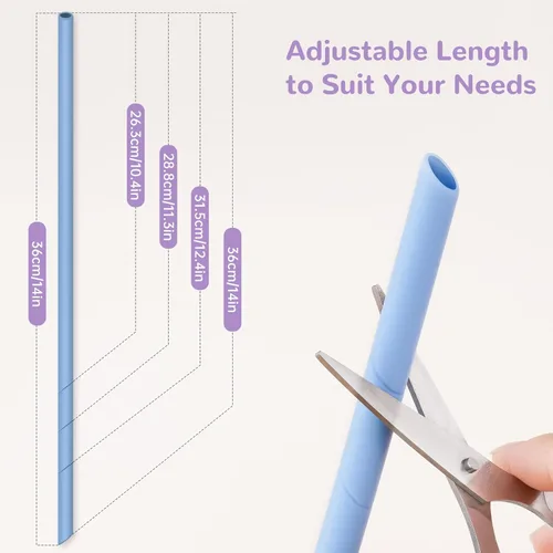 Vista 3 de NiHome Paquete de 7 pajitas de silicona de 14 pulgadas para vasos Stanley y botellas grandes, longitud personalizable, popotes reutilizables