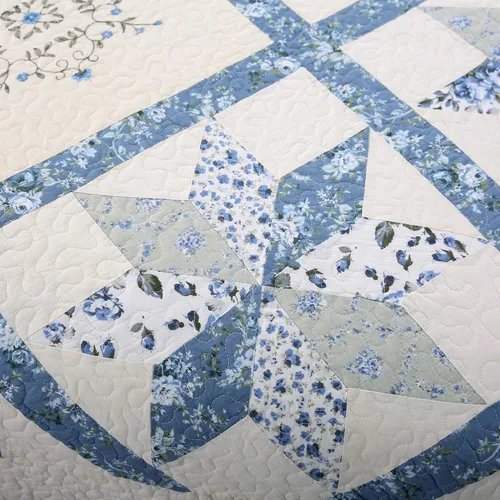 Vista 4 de KASENTEX - Lujosa colcha cubrecama de gran tamaño con diseño de tela de retazos bordado, 100 % algodón, lavable a máquina