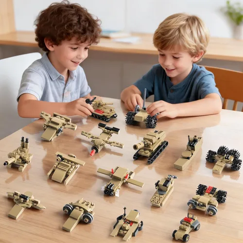 Vista 3 de Juego de bloques de construcción de juguete de tanque militar compatible con Lego, crea un tanque blindado o 16 modelos militares pequeños, gran