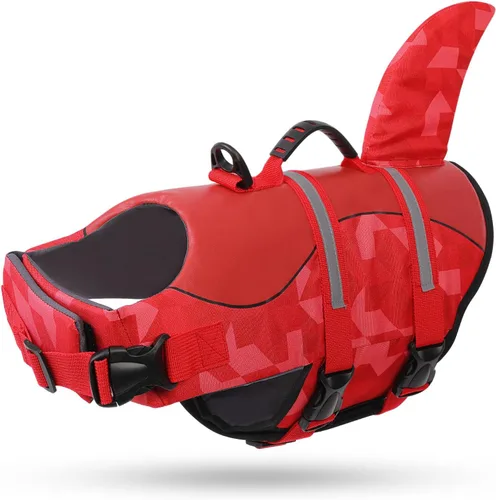 Vista 34 de Queenmore - Chaleco salvavidas para perros pequeños, medianos, grandes, estilo pescado, chaleco flotante con mango de goma suave ajustable, M