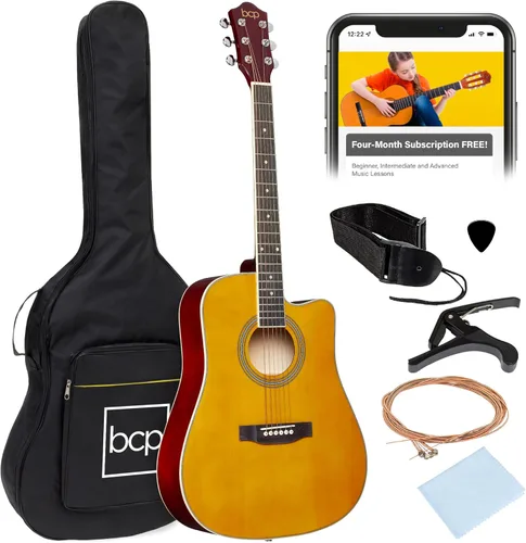 Best Choice Products Guitarra Acústica para Principiantes de 41 Pulgadas, Tamaño Completo, Toda de Madera con Cutaway, Juego de Inicio con Funda,