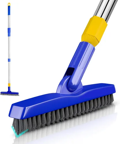 ITTAR Cepillo para lechada con mango largo ajustable, cepillo giratorio para fregar, raspador de líneas de lechada en forma de V con cerdas rígidas