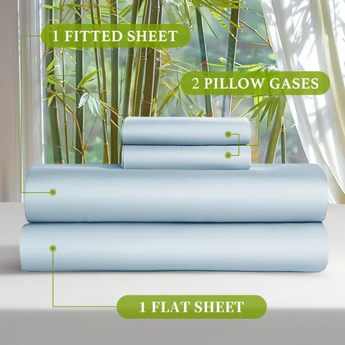 Vista 33 de Shilucheng Sábanas 100% viscosa derivada de bambú, tamaño matrimonial, 4 piezas, ultra refrescantes y sedosas, bolsillo profundo de 16 pulgadas