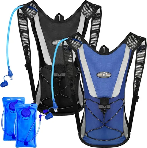 Paquete de 2 mochilas de hidratación con vejiga de agua de 2 litros, mochila de senderismo con vejiga de hidratación, mochila de agua, bolsa de