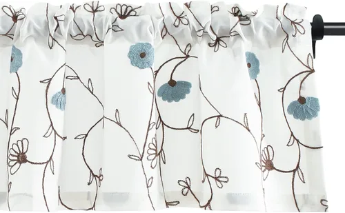 VOGOL Cenefas de cortina bordadas con estampado floral azul, estilo campestre, con bolsillo para barra, para dormitorio, cortinas cómodas y suaves