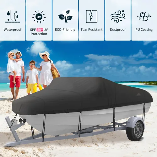 Vista 6 de NEXCOVER - Cubierta para lancha impermeable y resistente; cubierta de lancha remolcable Runabout, apta para cascos V-Hull, TRI-Hull, Pro-Style, bote