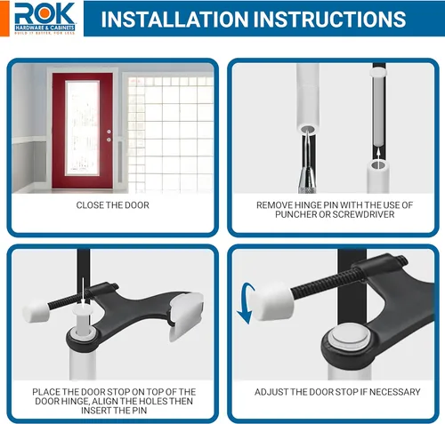 Vista 6 de Paquete de 5 tope de puerta Rok Hardware ajustable de alta resistencia con acabado de latón antiguo, ROKDSP1AB