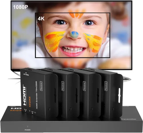 Vista 3 de Divisor extensor HDMI 1x4 4K sobre Cat6 70m/230ft POC con 4 receptores IR Control EDID HDMI sobre Ethernet Splitter