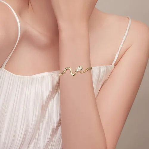 Vista 4 de Pulseras de serpiente, pulsera de serpiente ajustable, brazalete abierto, pulsera de plata con envoltura de serpiente de derivación, pulseras de oro