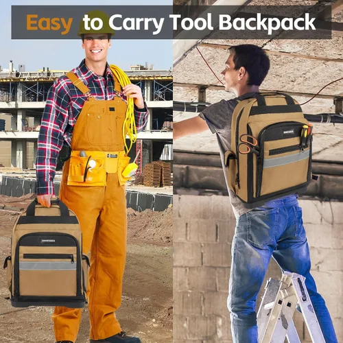 Vista 8 de Mochila para herramientas, mochila de herramientas resistente con base moldeada impermeable, paquete de trabajo para electricista para herramientas