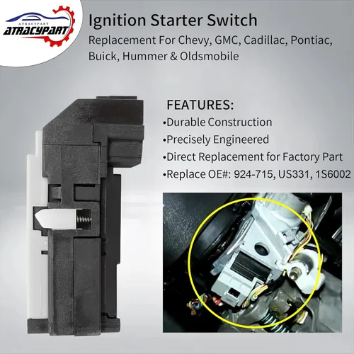 Vista 2 de Interruptor de arranque de encendido Reemplazo para vehículos Chevy, GMC, Cadillac, Pontiac, Buick, Hummer y Bravada 2001-2009 Reemplaza #
