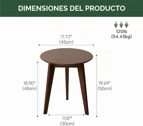 Vista 3 de Juego de mesa de café 100% de madera de roble macizo, mesa de café redonda combinada mesa auxiliar con patas de madera maciza, mesa de mediados